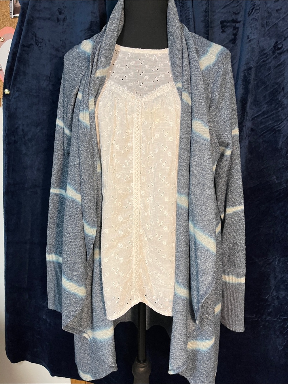 Knox Rose Blue and Cream Striped Open Cardigan